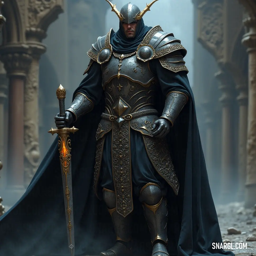 A chivalrous knight, clad in gleaming armor, stands ready with his sword in hand, depicting strength and honor against a dusk-lit backdrop. His confident stance resonates with tales of chivalry in a world where valor meets adventure.