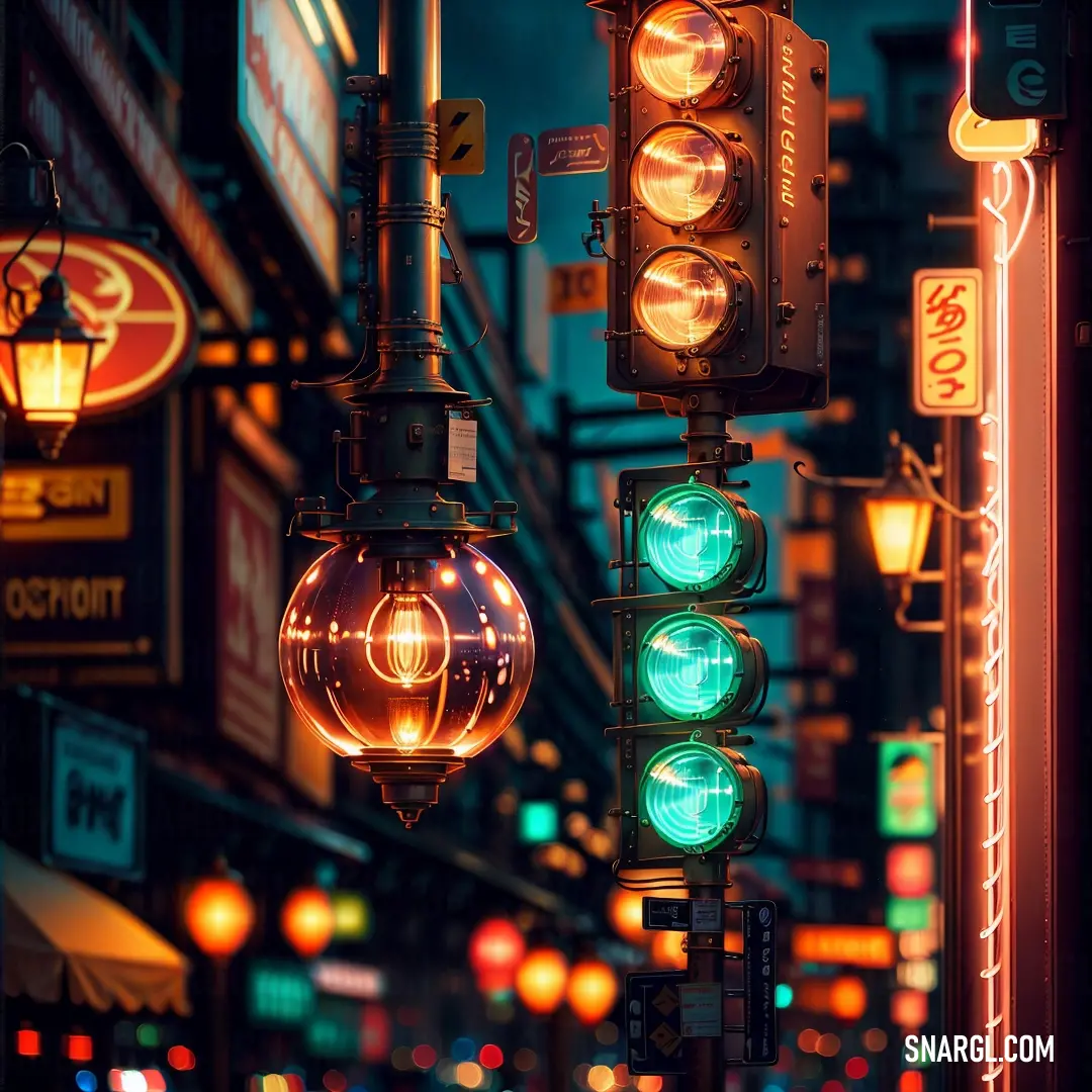 A streetlight stands tall, adorned with numerous glowing bulbs along its sides, casting a warm and inviting light. Its design, though simple, exudes a sense of elegance, with the soft glow creating a comforting ambiance in the surrounding darkness.