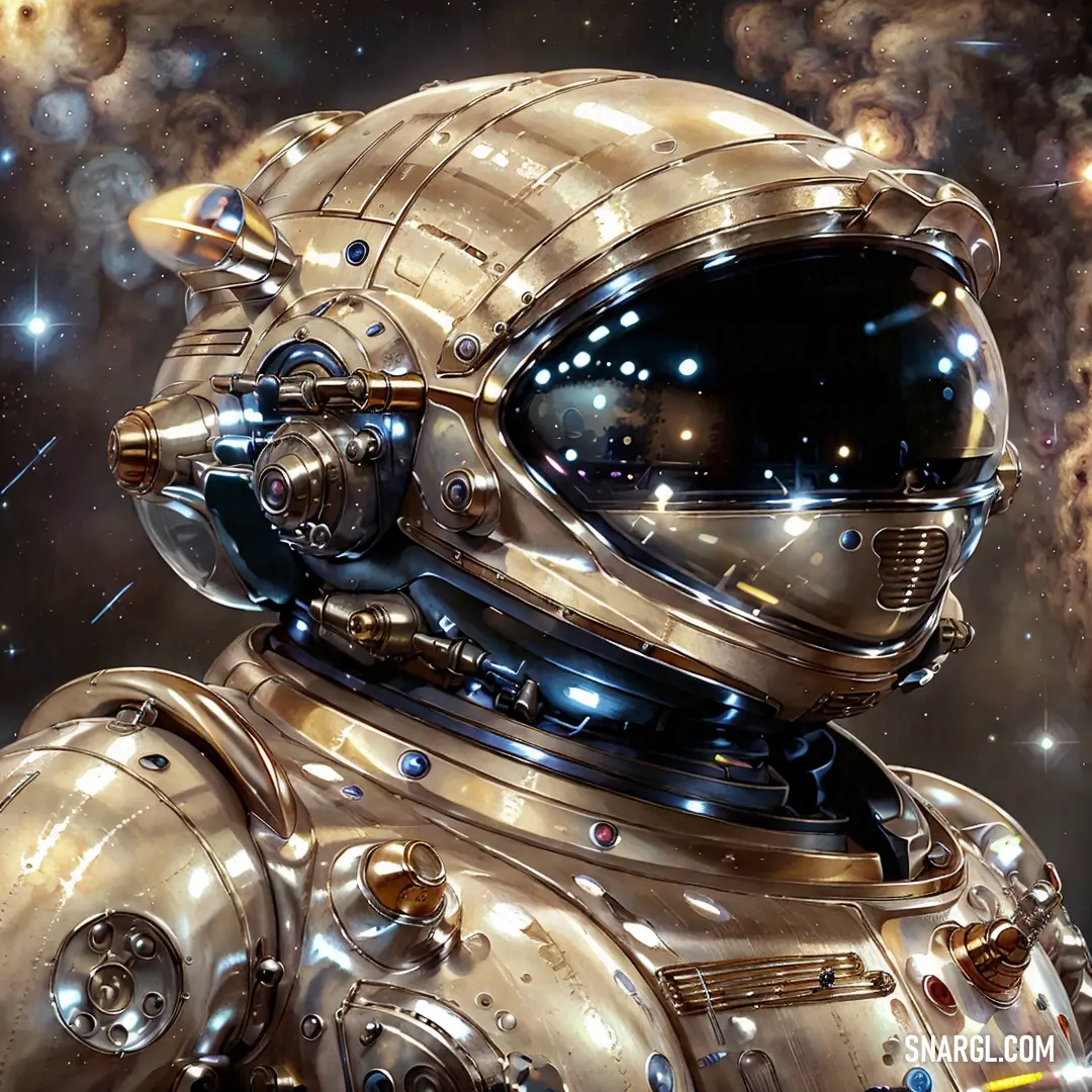 A futuristic space suit with a helmet and glowing lightsaber in hand, surrounded by the vast expanse of stars. The suit glows with a soft, mysterious color, evoking a sense of adventure and exploration.