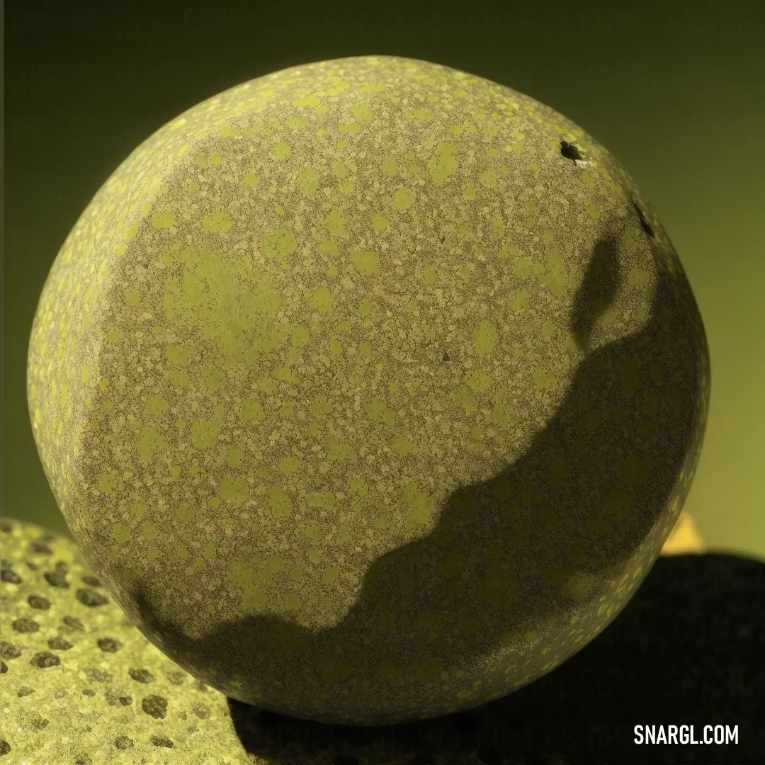 Close up of a large orange on a table top with a green background and a shadow of a person