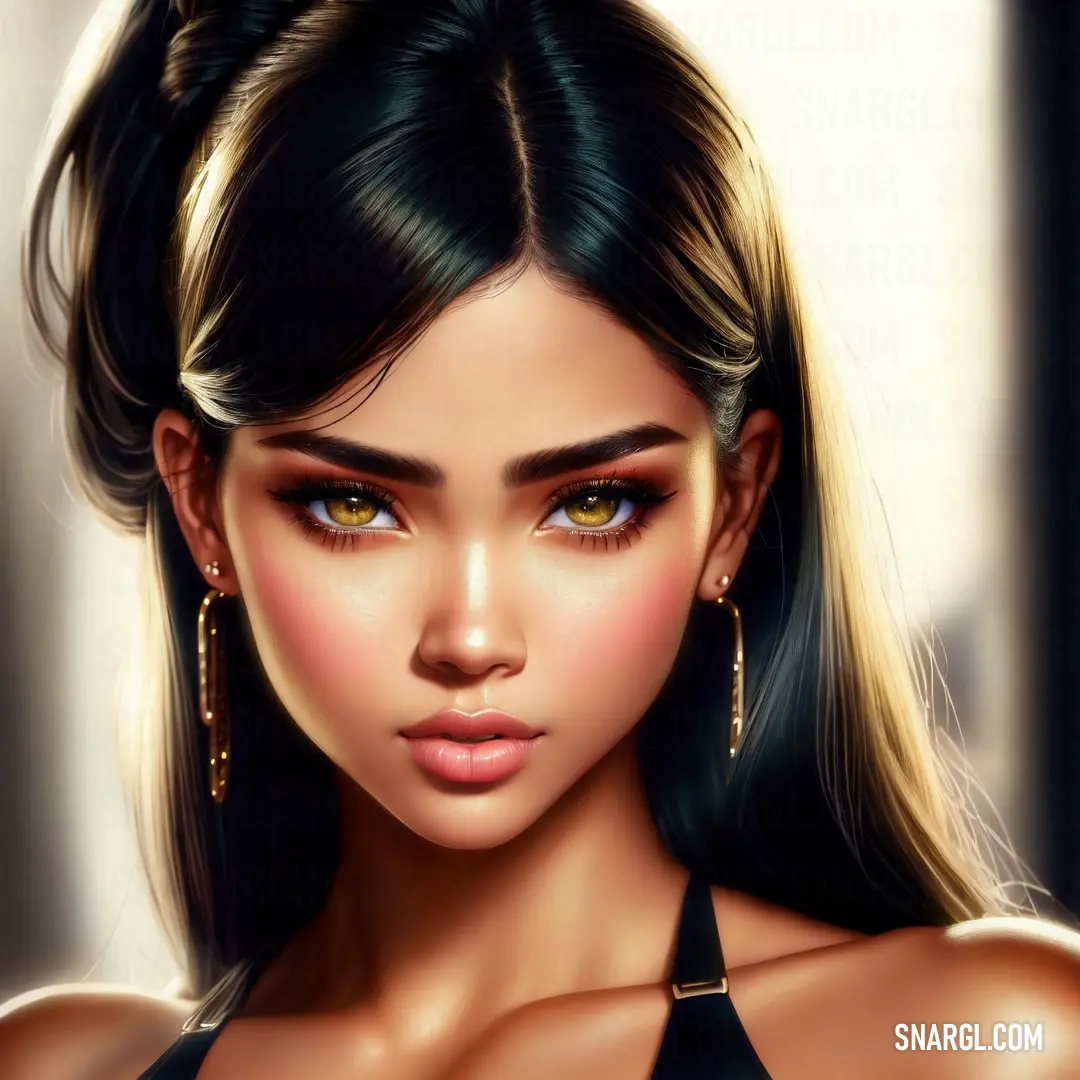 Digital painting of a woman with long hair and earrings on her head