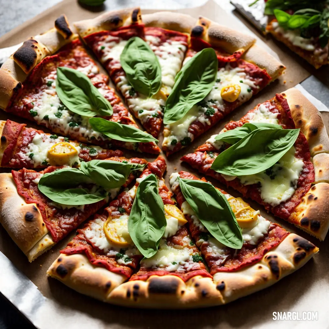 Pizza with basil leaves on top of it on a table next to a knife and fork and a glass of water