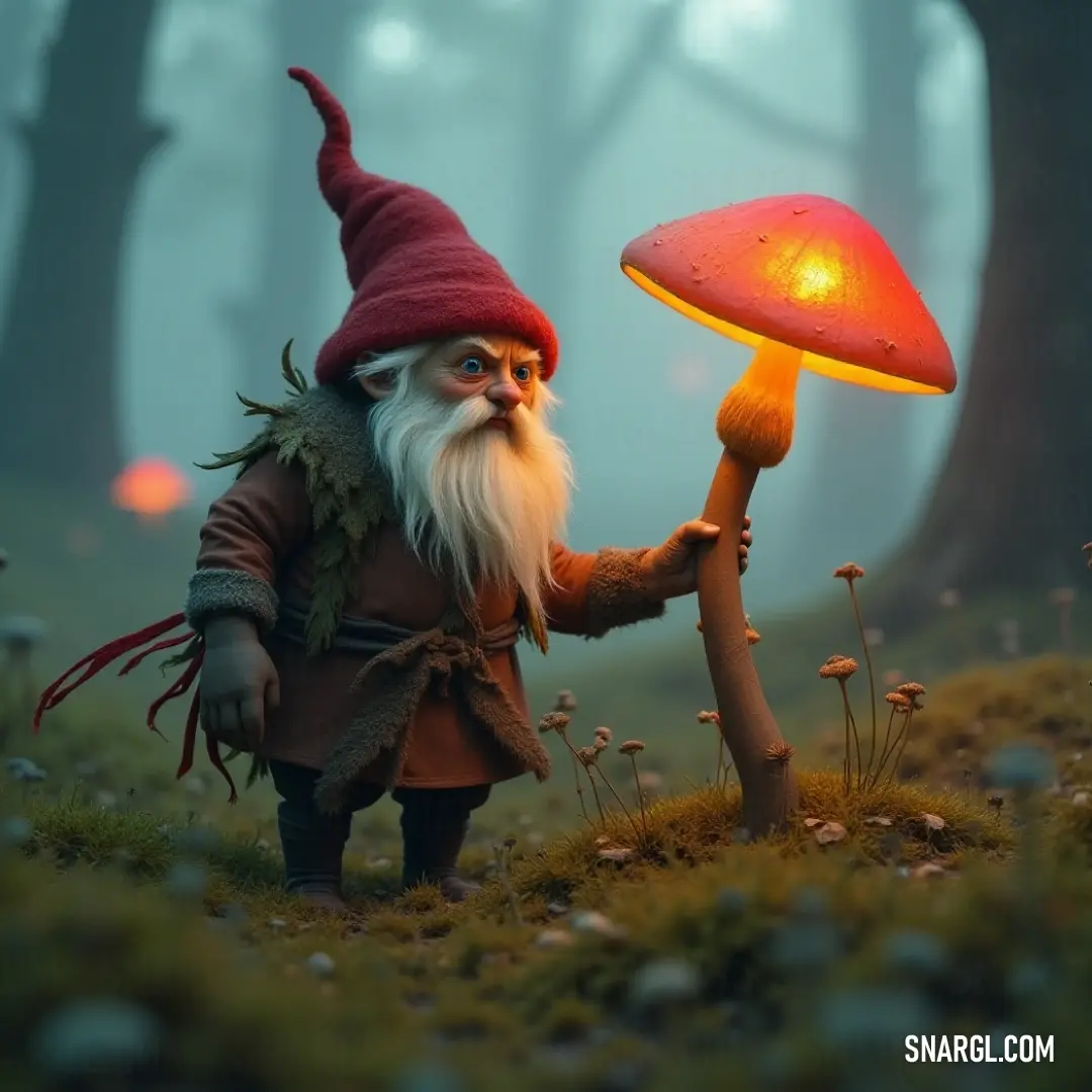 Olle joyfully holding an extraordinary mushroom in a sunlit forest, surrounded by enchanting nature. A whimsical forest scene featuring Olle, who seems joyful, as he balances a vibrant mushroom on his arm while a smaller mushroom glows gently atop his head, enveloped in a magical aura of dappled sunlight filtering through the trees.