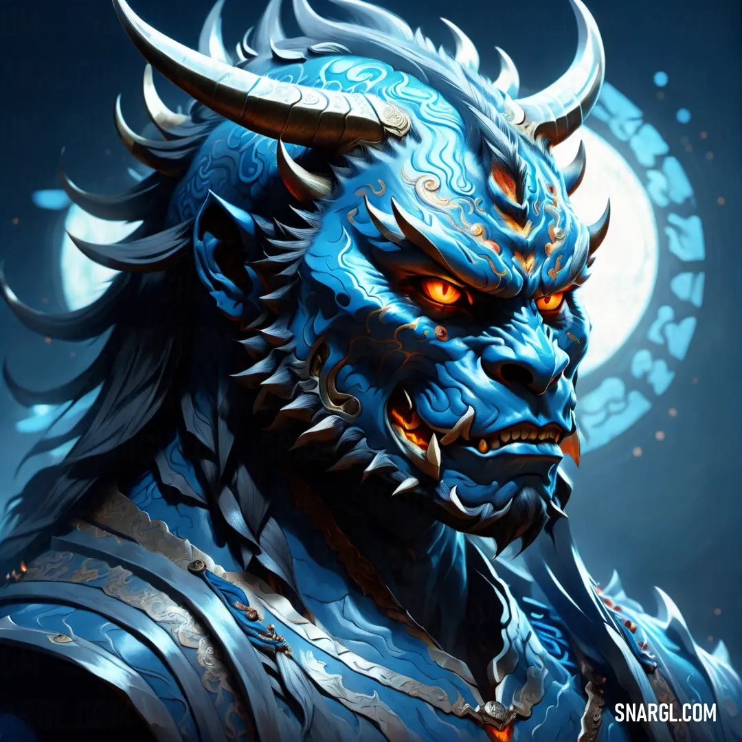Blue Oni with horns and a blue face