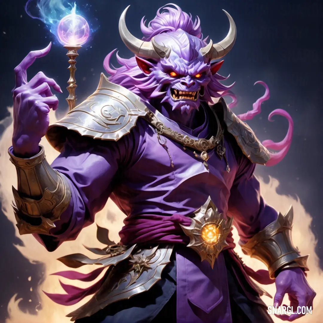 Purple Oni with a glowing orb in his hand and a purple Oni