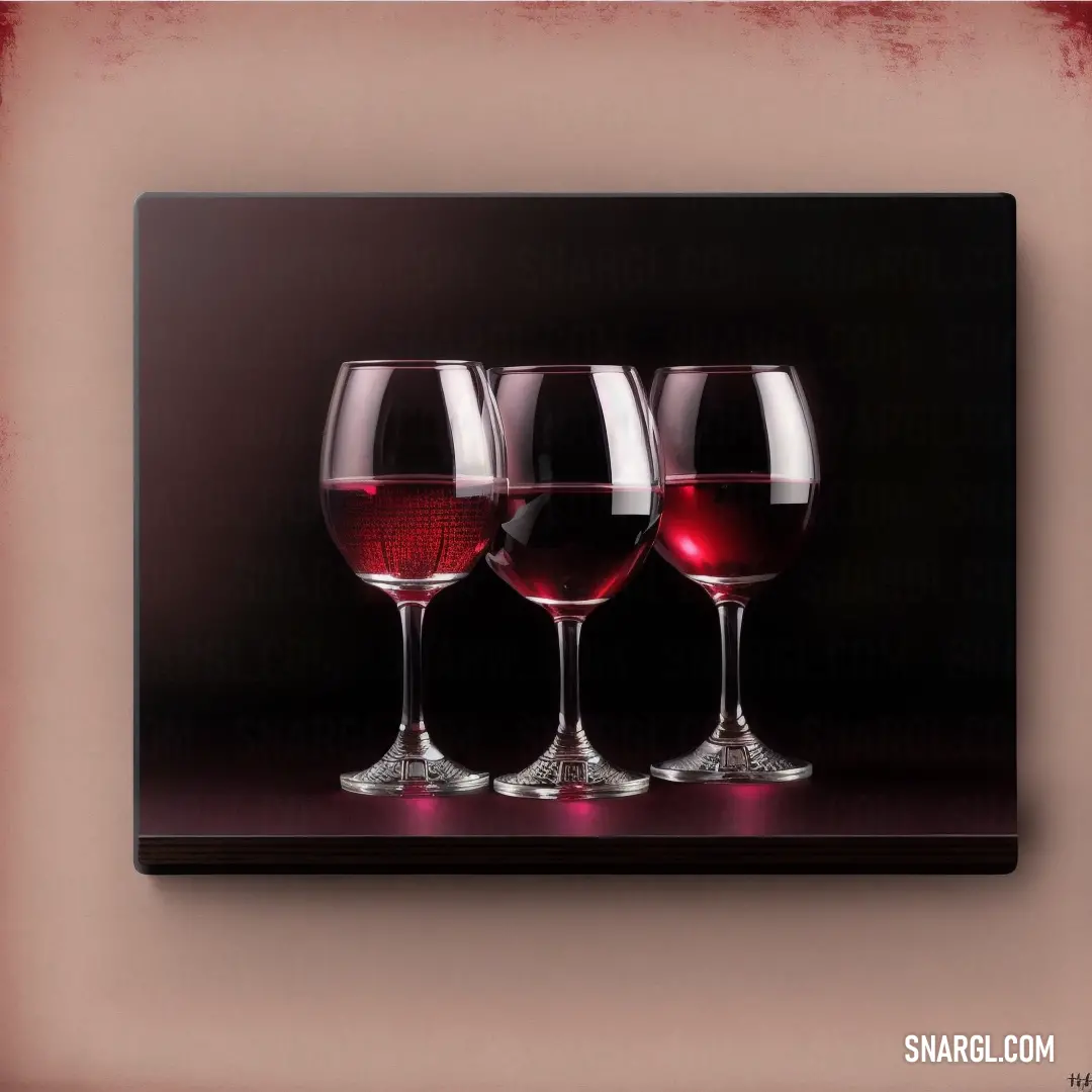 Three wine glasses are on a table with a black background. Example of #0F0F0F color.