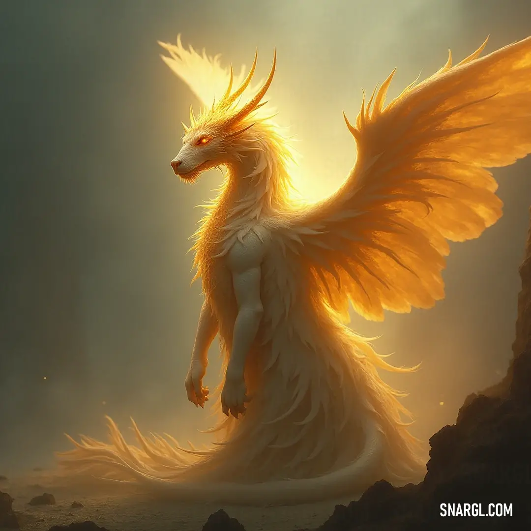 A stunning image of a white Ophanim with bright yellow wings, standing majestically upon a rocky hill, radiating light and grace. A dazzling portrayal of a white Ophanim standing confidently on a rocky hill, with vibrant yellow wings unfurled, illuminated by a brilliant yellow light that creates a halo effect around it.