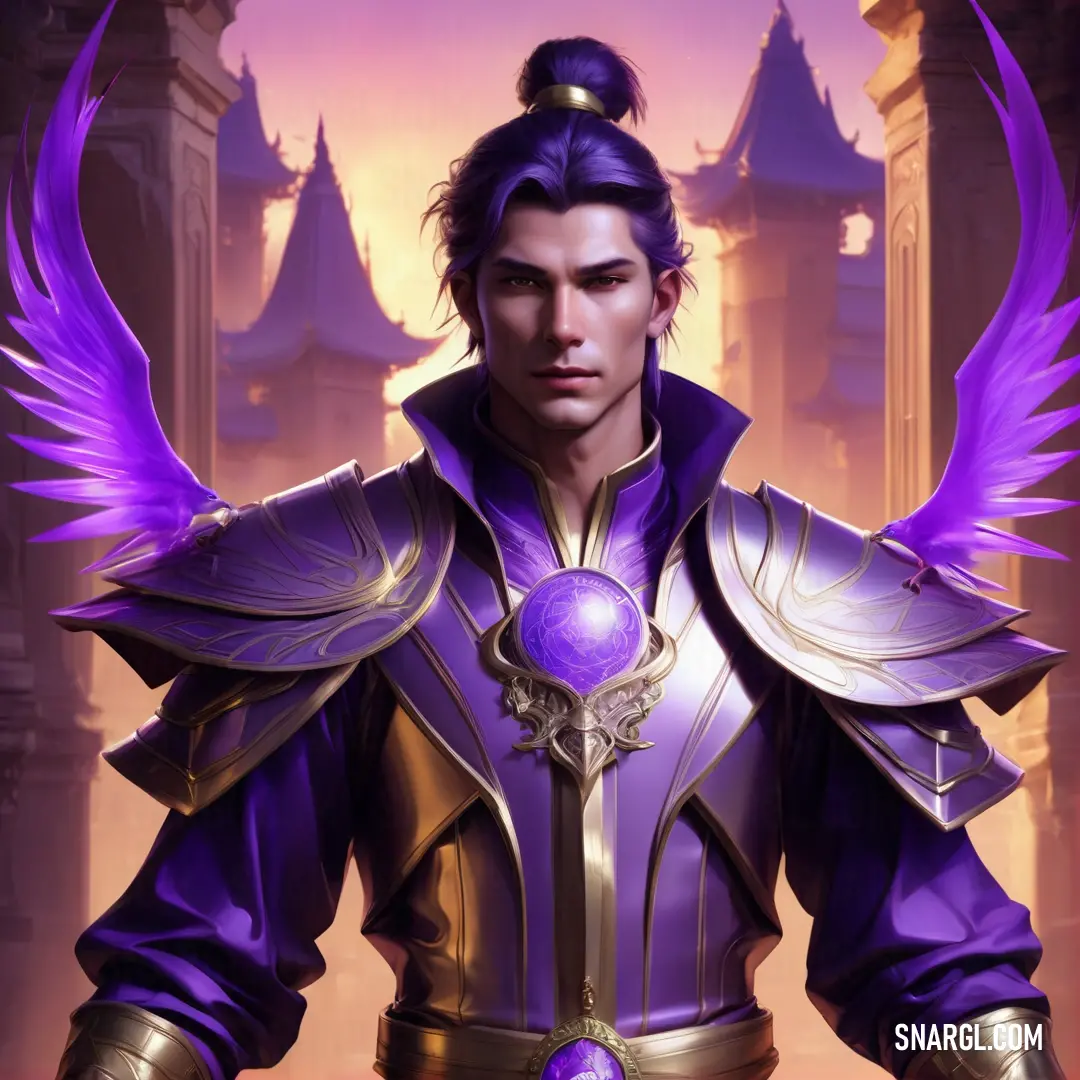 Ophanim in a purple outfit with wings on his head