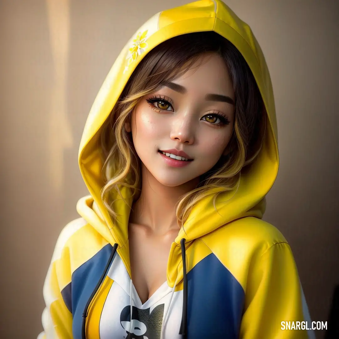 Woman with a yellow hoodie and a yellow sweatshirt on