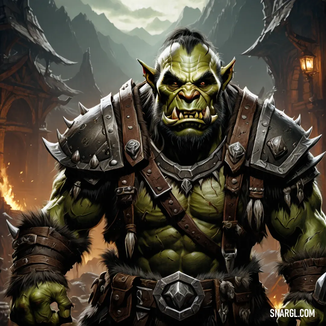 Green Orc with a huge head and a massive chest