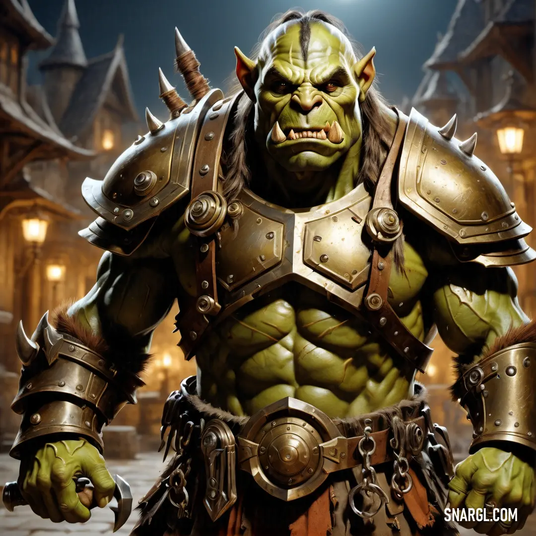 Orc in a costume with horns and horns on his head