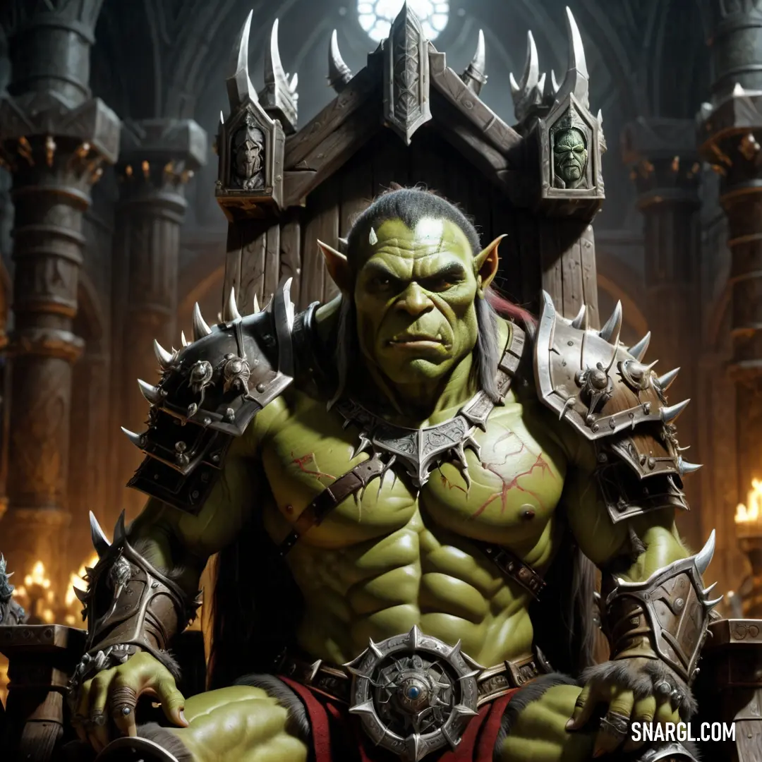 Orc king on a throne with a sword in his hand