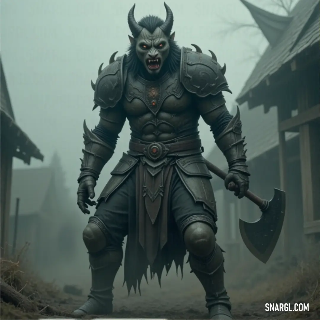 A warrior with a horned headpiece and a giant axe stands confidently, ready for battle, radiating strength and determination in a wild and rugged environment. A mighty figure wears a horned headpiece and grasps a massive axe, standing in a battle-ready stance. Their imposing presence suggests a warrior prepared for an epic fight in an untamed world.