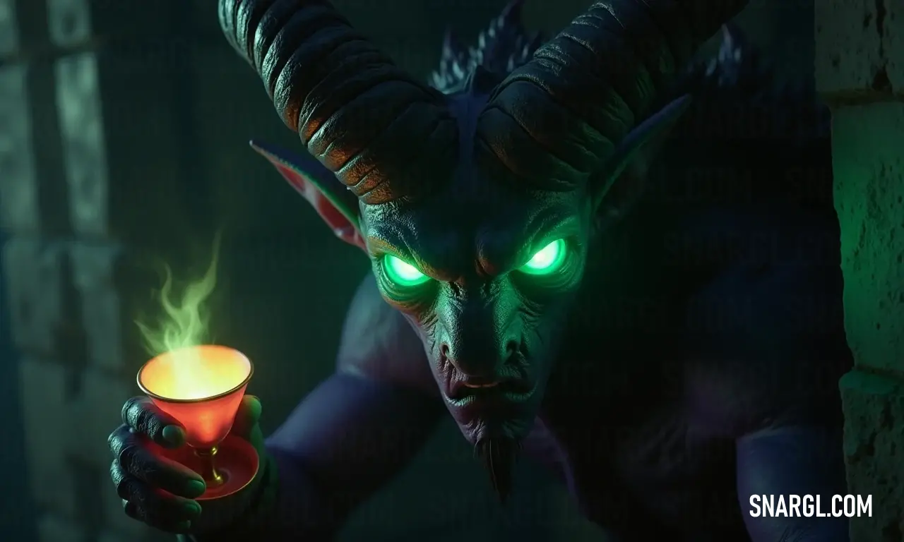 A haunting demon, illuminated by the flicker of a candle, stands menacingly, with fierce glowing eyes and twisted horns, embodying the chilling essence of the night. A menacing demon with glowing eyes clutches a candle, its sinister horns casting eerie shadows, encapsulating an atmosphere thick with dark intrigue, while its muted surroundings amplify its striking presence.