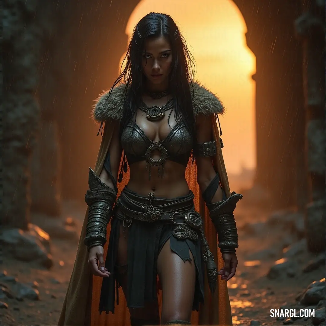A lone figure walks through a dark tunnel in the rain, a sword in hand, her cape shielding her from the storm. A determined figure walks through a damp tunnel, sword in hand, as the rain pours down around her. Her cape is draped over her head, offering some protection as she ventures further into the unknown, the tunnel's stone walls closing in around her.