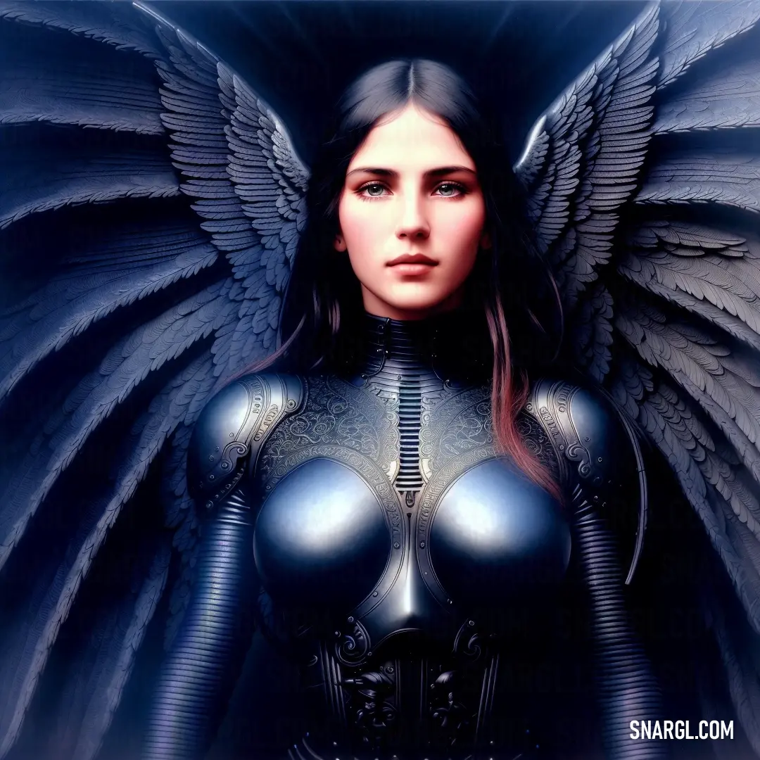 Woman with a futuristic suit and wings on her chest