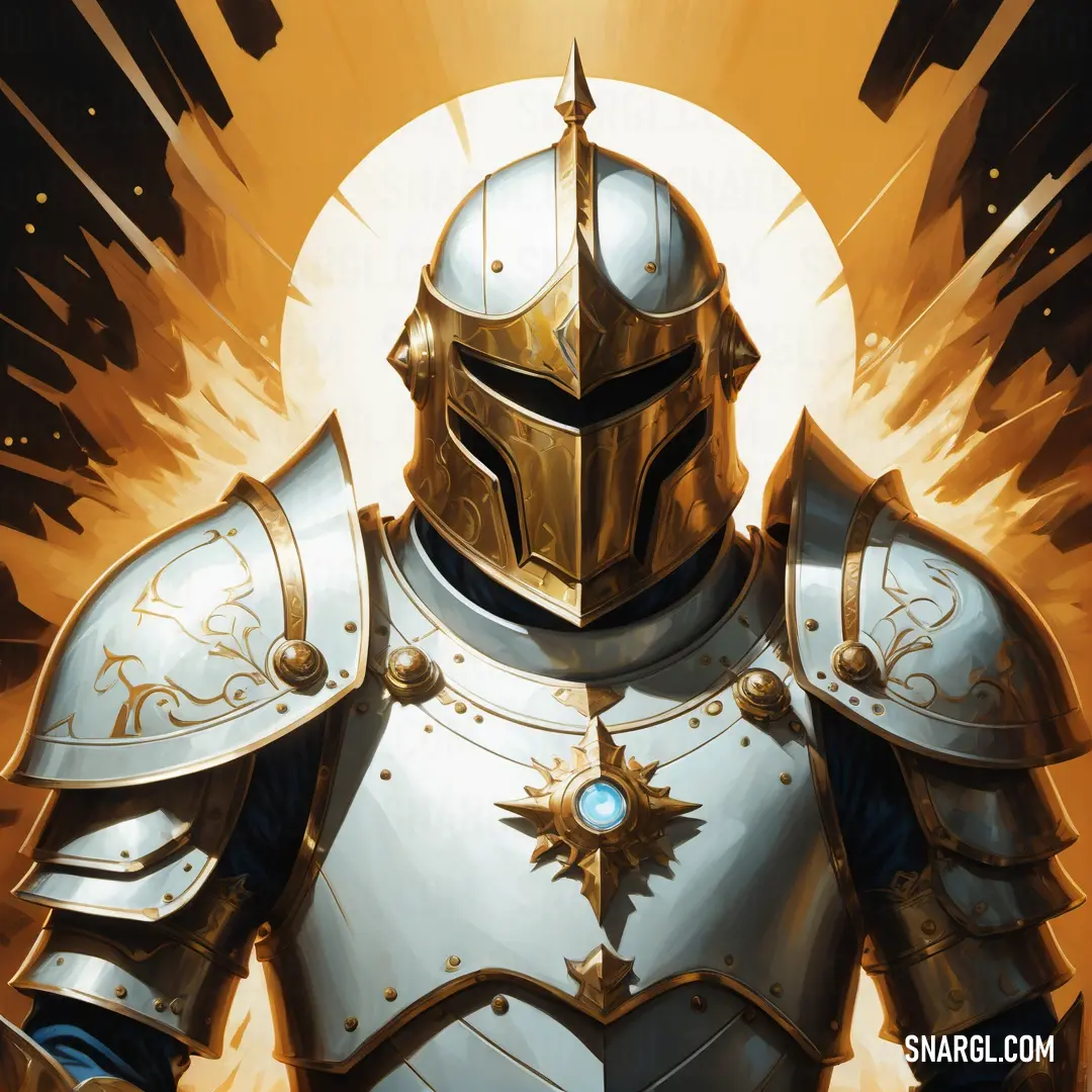 Knight in armor with a sun in the background