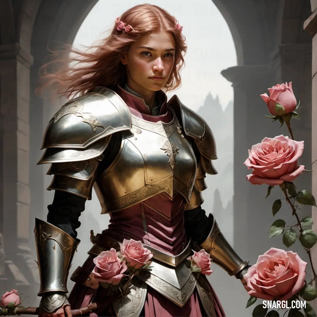 Paladin in a armor and roses in her hand