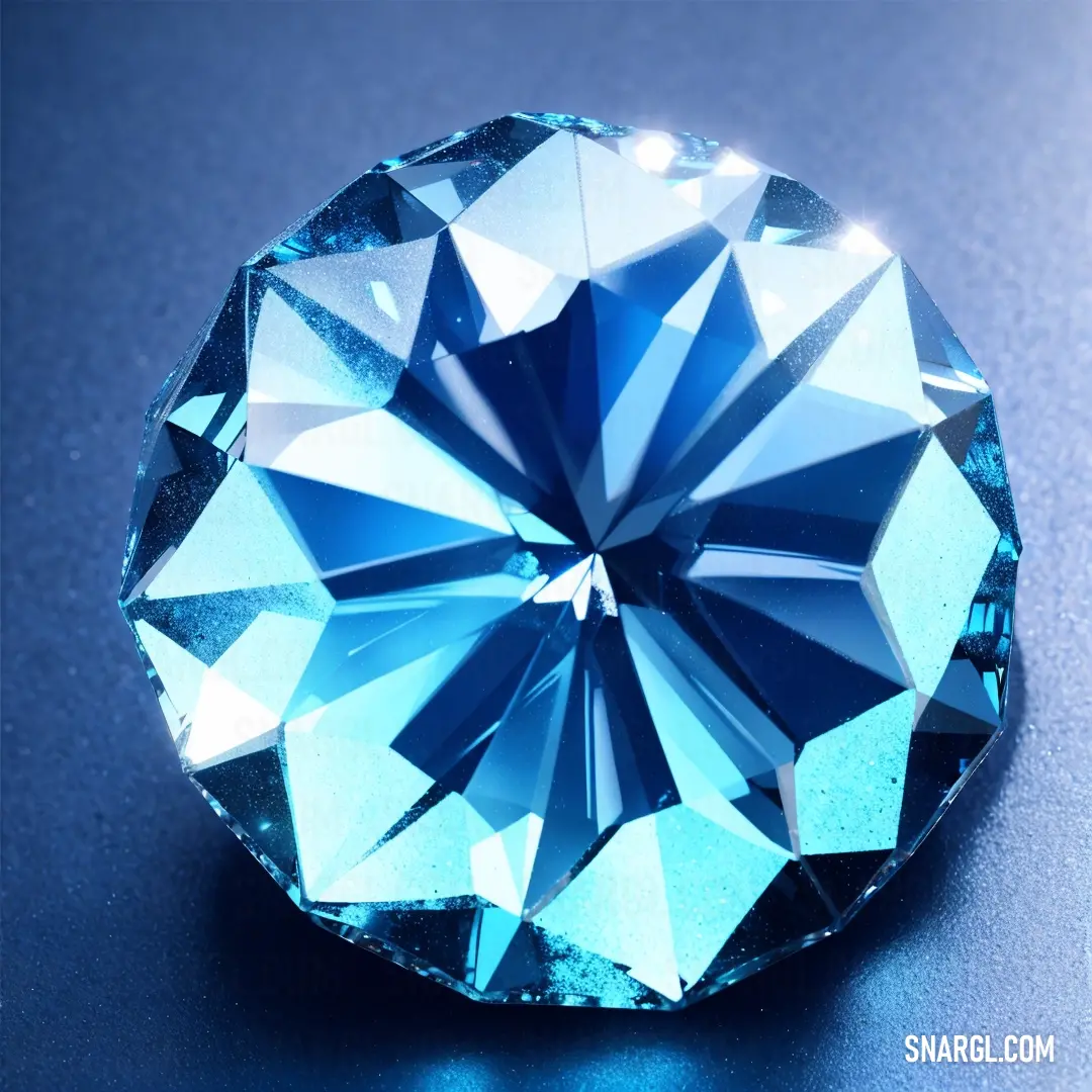 Blue diamond on a blue surface with a reflection of light on it's surface