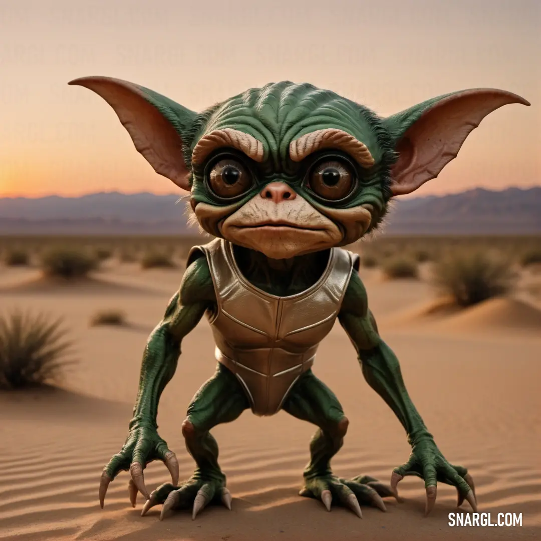 Small creature with big eyes in the desert at sunset or dawn,. Example of RGB 152,118,84 color.