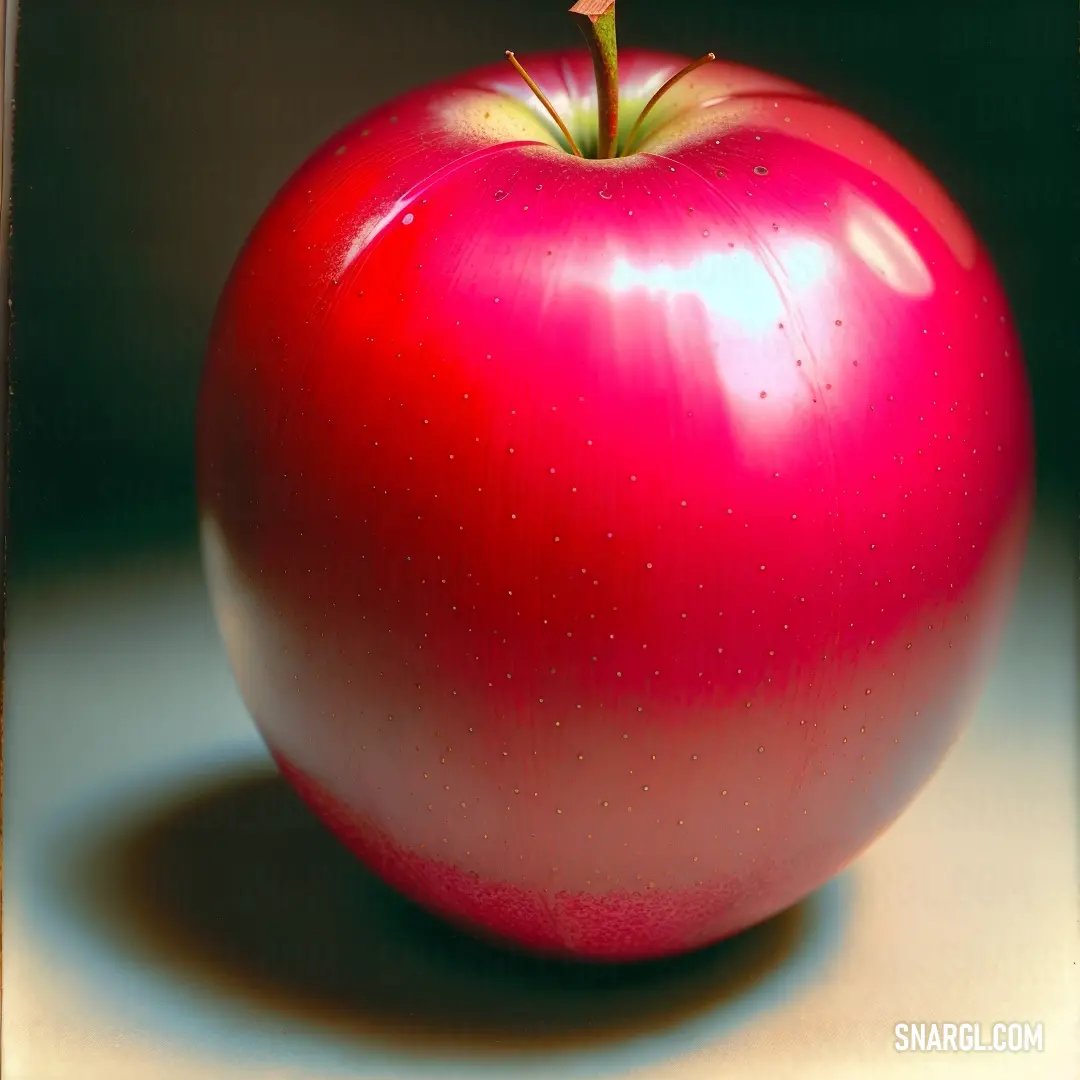 Red apple on top of a table next to a white tablecloth and a black background with a shadow