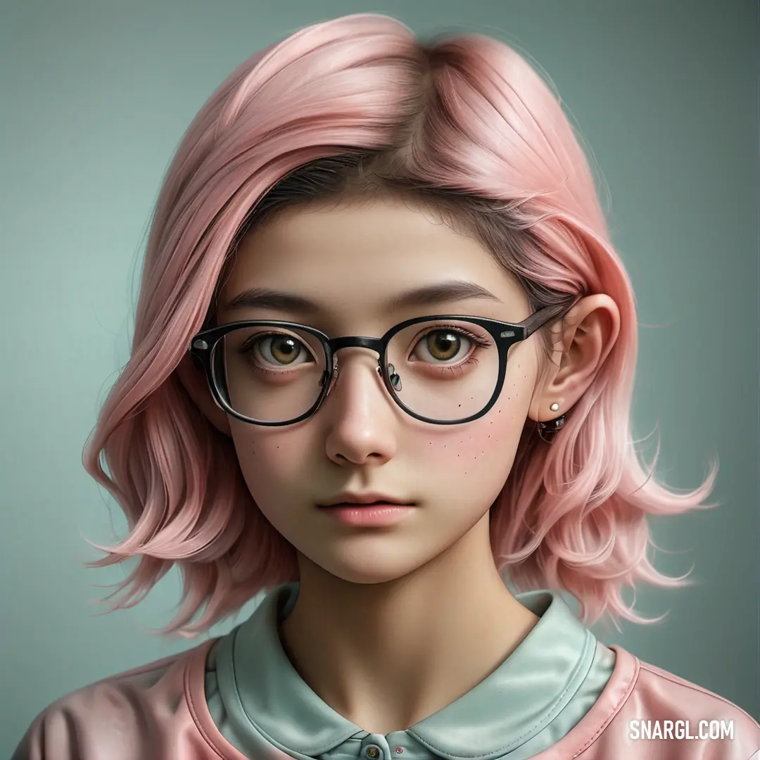 Digital painting of a girl with pink hair and glasses on her face