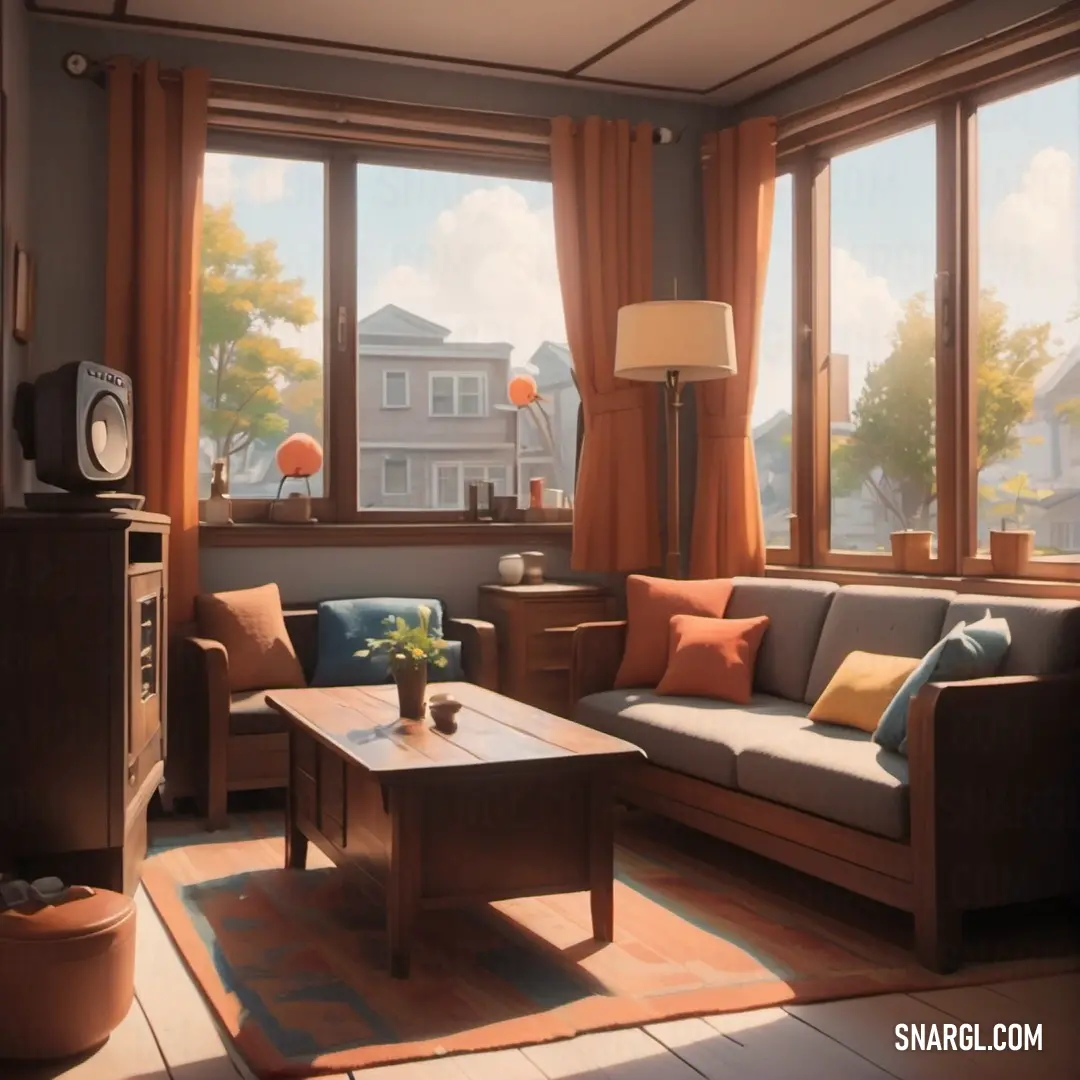 Pale copper color example: Living room with a couch, coffee table