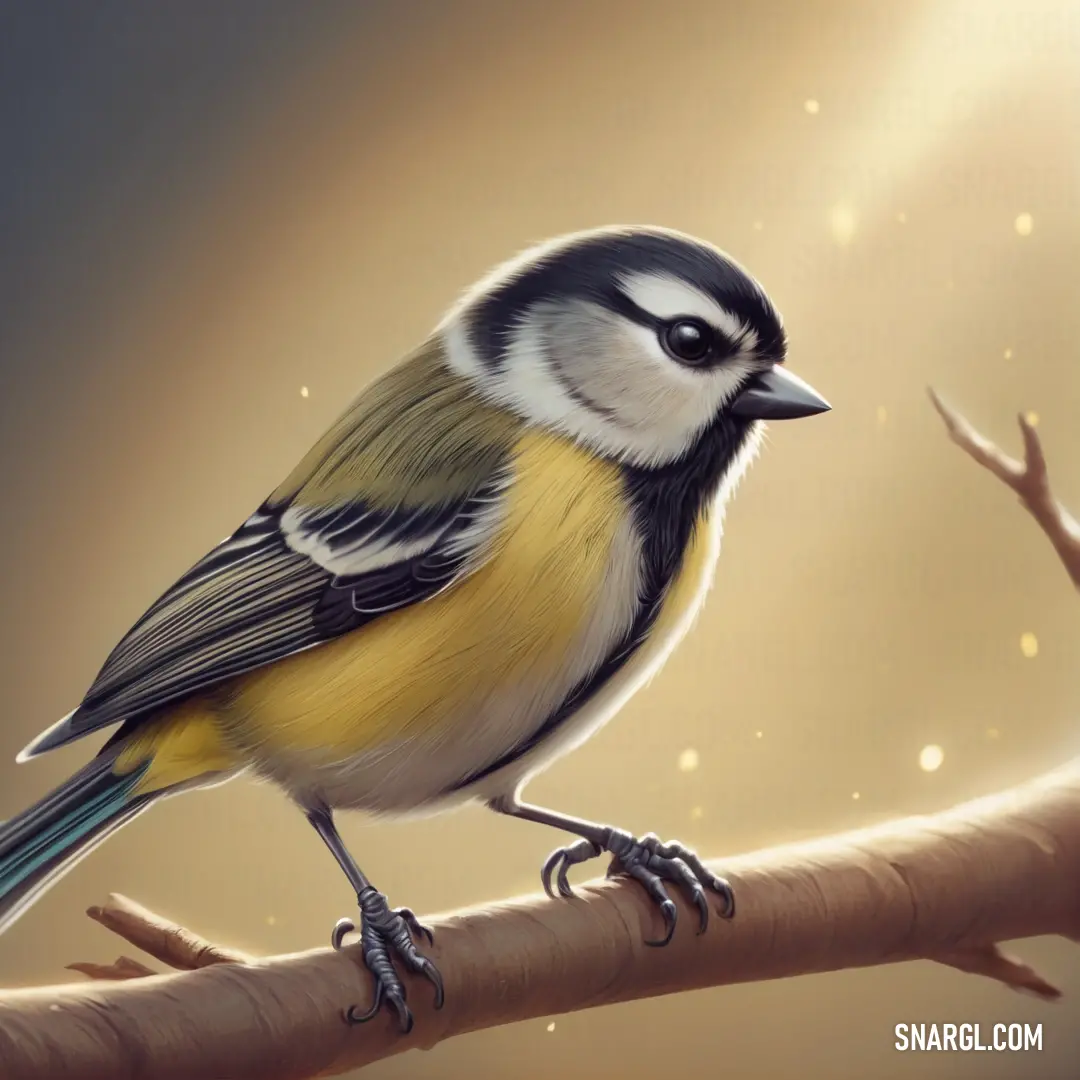 Pale gold color example: Bird on a branch with a sky background behind it