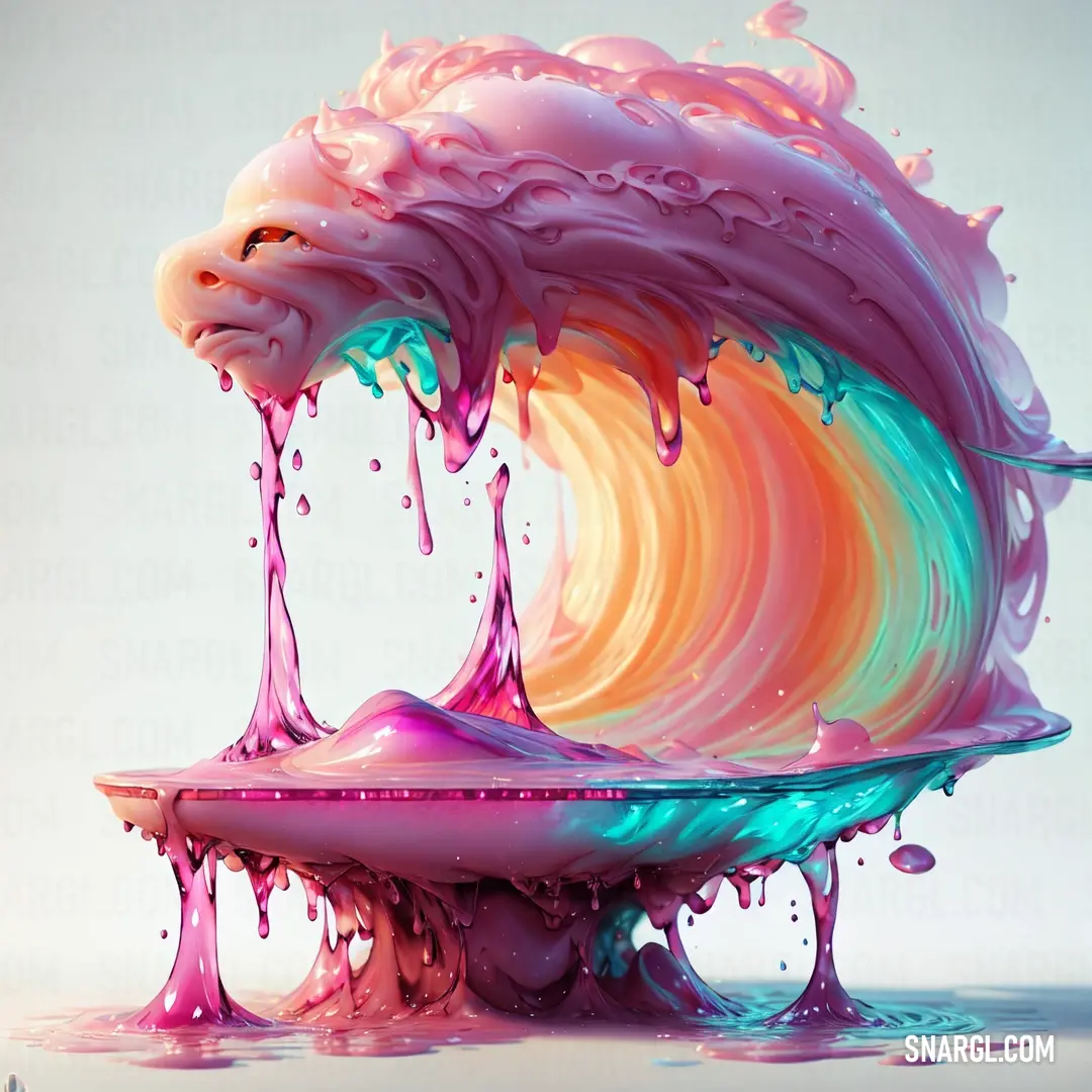 Colorful liquid painting with a lion head on top of it and a rainbow swirl on the bottom of the image