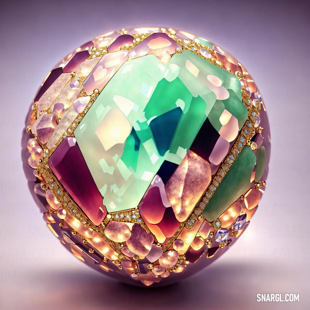 Colorful ball with a diamond on top of it and a purple background with a light reflection on the top