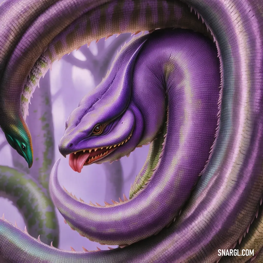 Purple snake with a green snake on its back