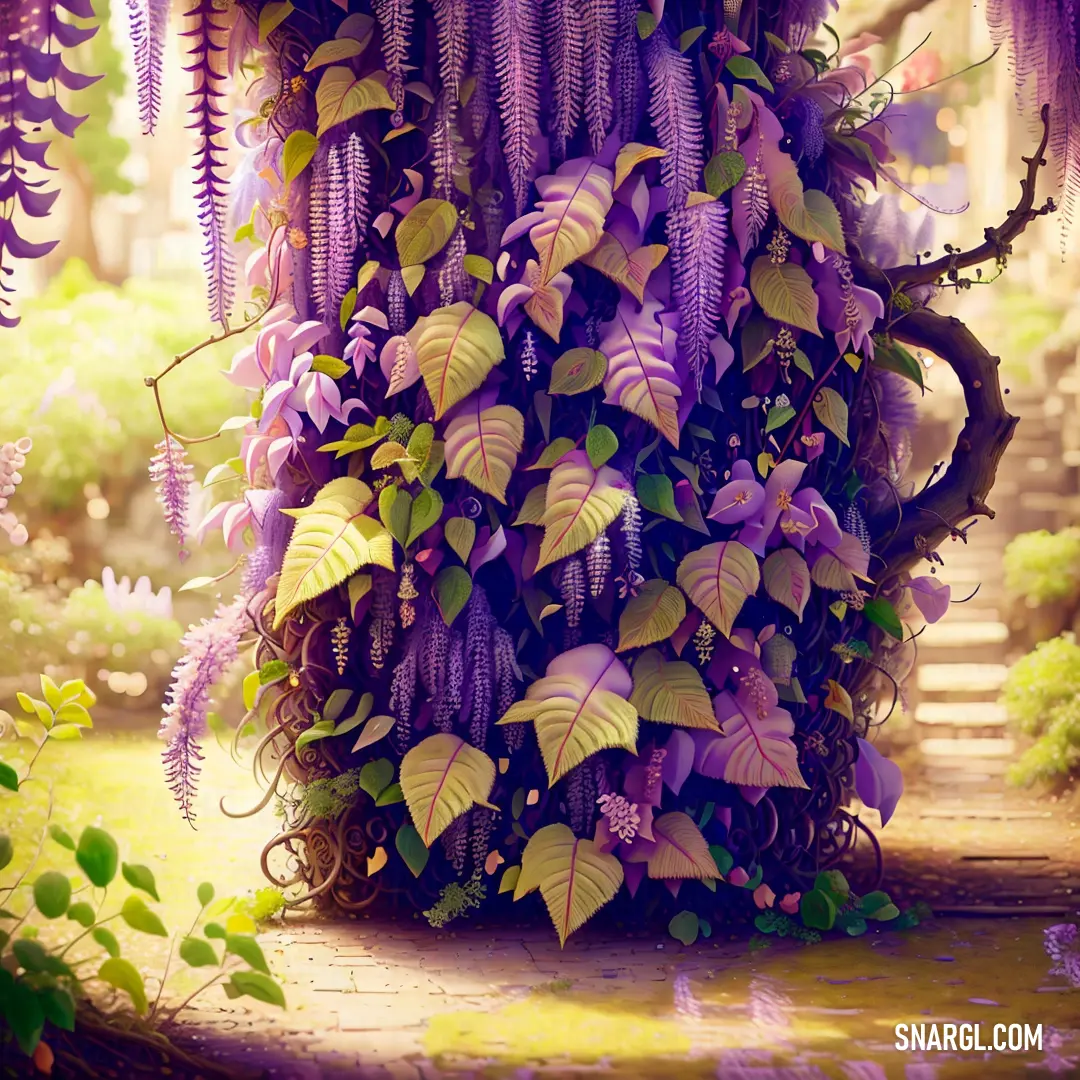 Tree with purple flowers growing on it's trunk