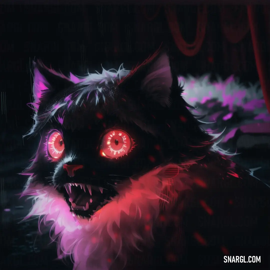 Cat with glowing eyes and a red eyeball in the dark night time