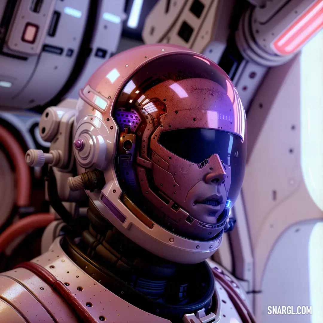 Man in a space suit with a helmet on and a sci - fi background is shown in this image