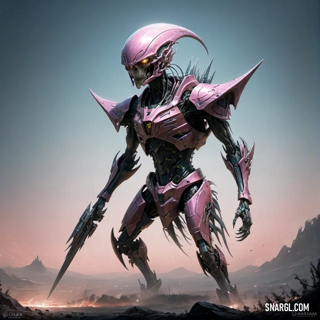 Pale red-violet color example: Robot with a huge body and large horns on it's head and arms