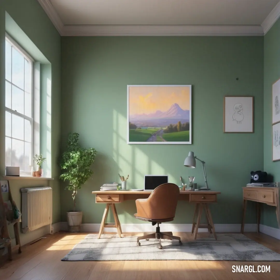 Room with a desk. Color Pale Sandy Brown.