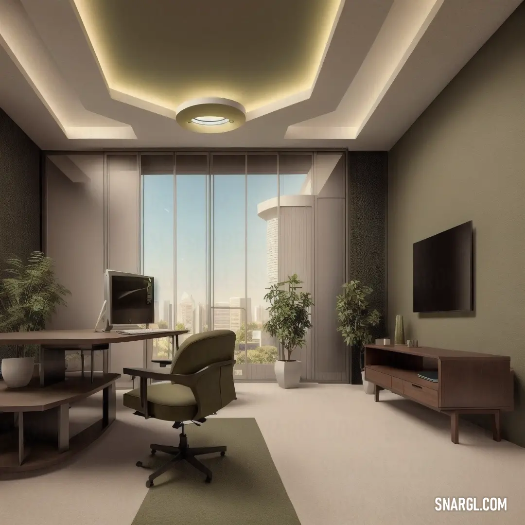 Pale taupe color. Room with a desk
