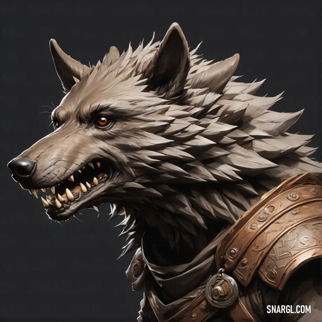 Wolf with a leather collar and a chain around its neck and a large. Example of #BC987E color.