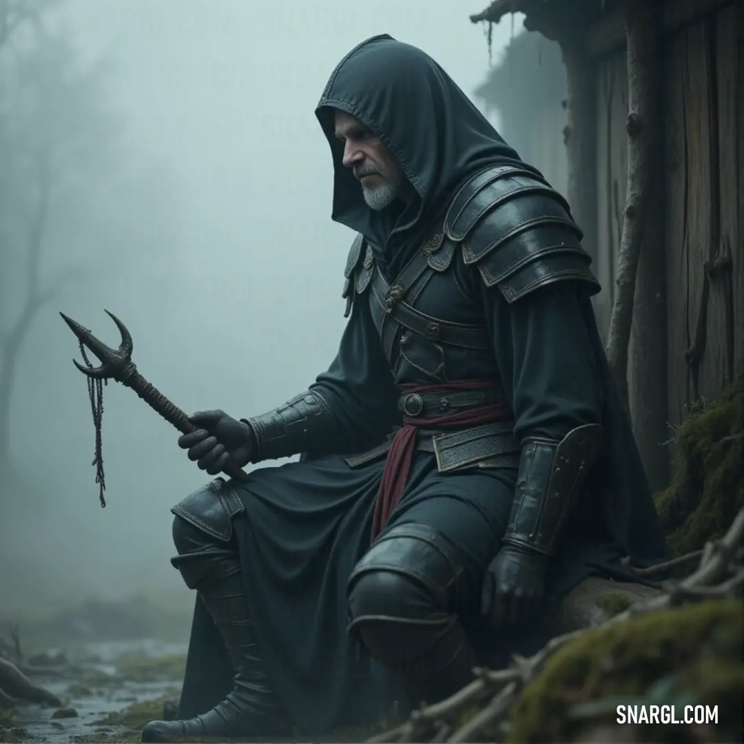 A pale wraith, draped in a hooded outfit, holding a staff in a misty forest with a haunted house lurking in the background. A ghostly, pale wraith cloaked in a dark hood, standing tall in a fog-covered forest. With an ancient staff held firmly in one hand, it gazes toward an eerie house in the distance, its presence shrouded in mystery and darkness.