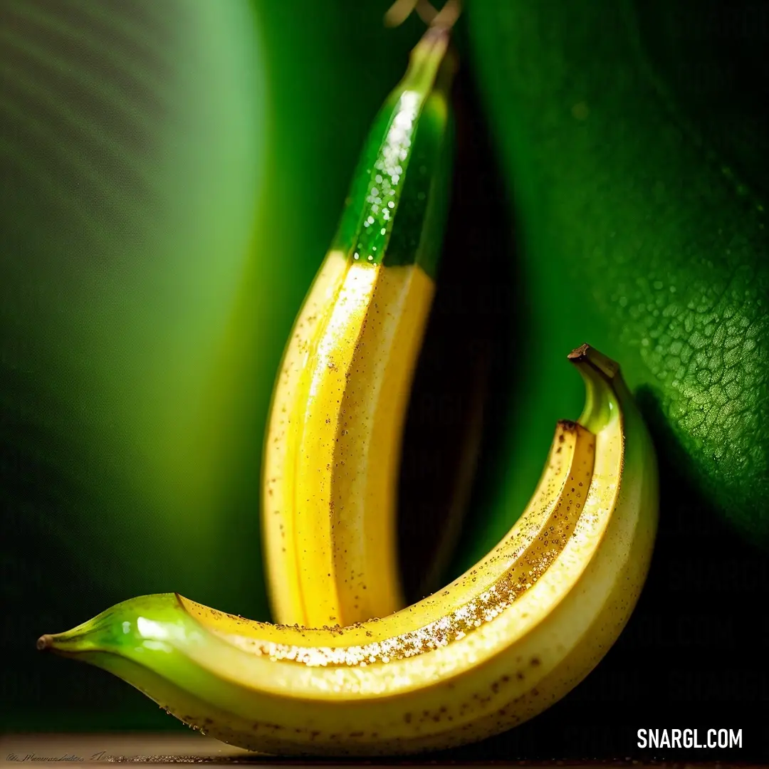 Couple of bananas on top of a green plant leaf covered wallpapers