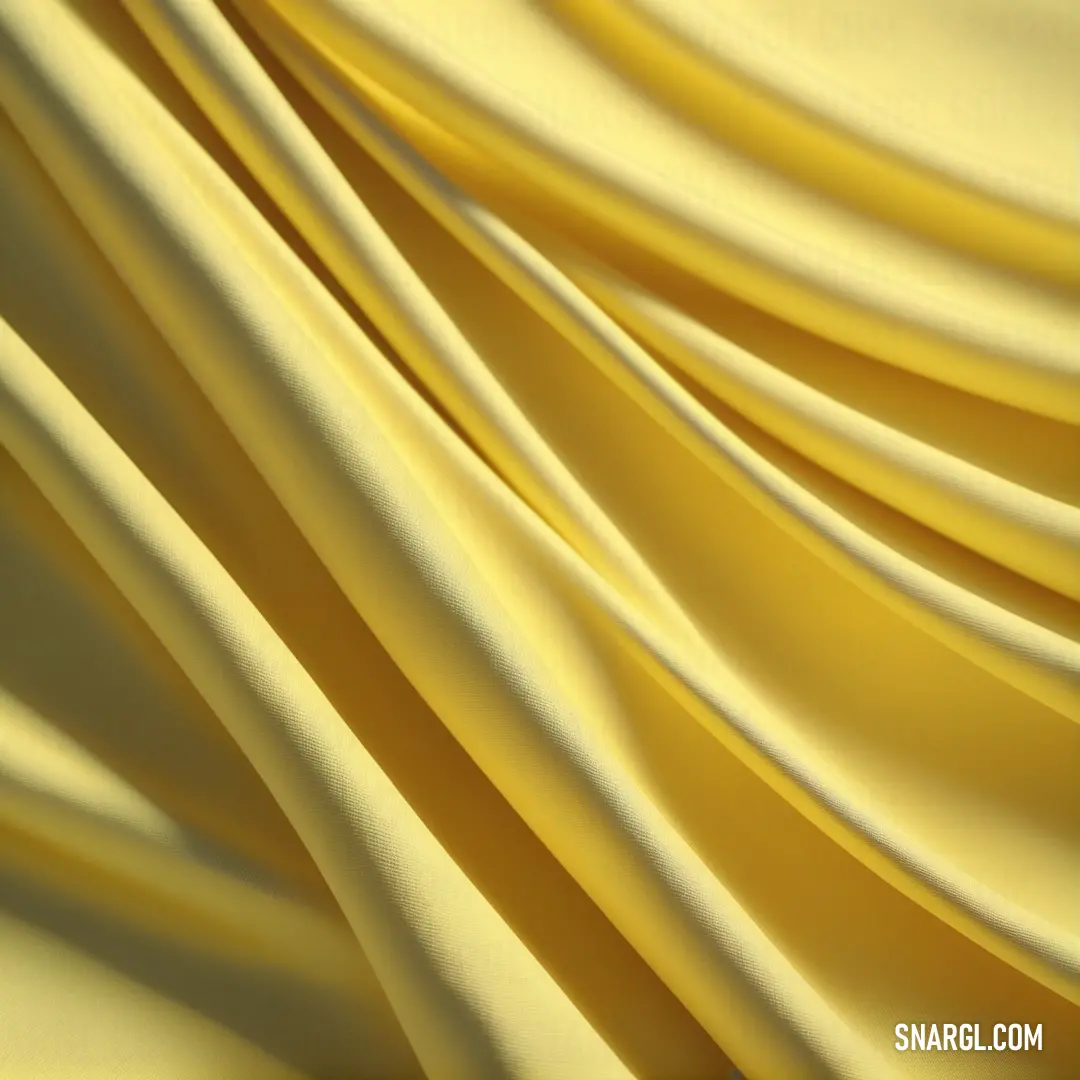 A close-up of vibrant yellow fabric, elegantly draped and showing a delicate pattern along the edge, basking in warm light that accentuates its soft texture. A stunning representation of color RGB 252,232,95 brings life to the fabric's intricate design.