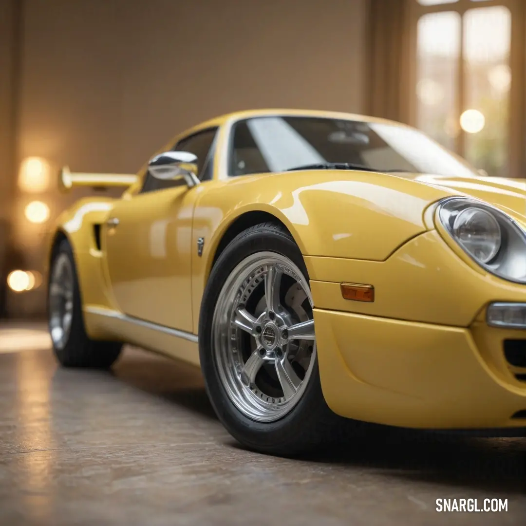 A striking yellow sports car parked within a sleek garage, illuminated by the soft glow of nearby lights, offering a glimpse of luxury and style in a thoughtful automotive environment.