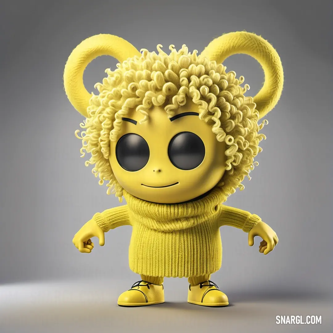 Yellow monster with big eyes and a sweater on