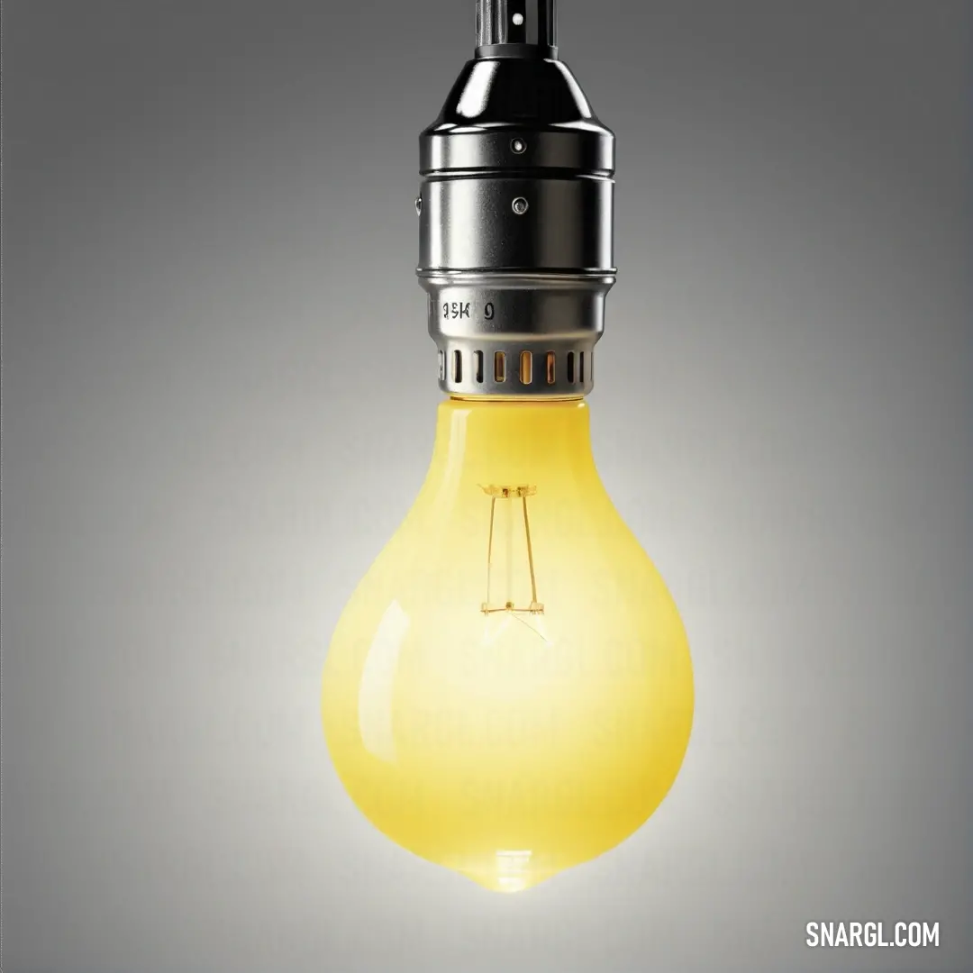 A unique light bulb with a black top and white base, gracefully suspended by a metal wire against a subtle gray background, creates a striking visual contrast that draws the eye and sparks curiosity, featuring color CMYK 0,6,87,0.