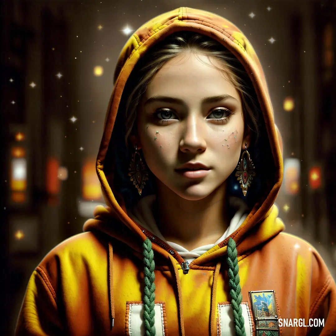 Painting of a girl with a hoodie on and braids in her hair