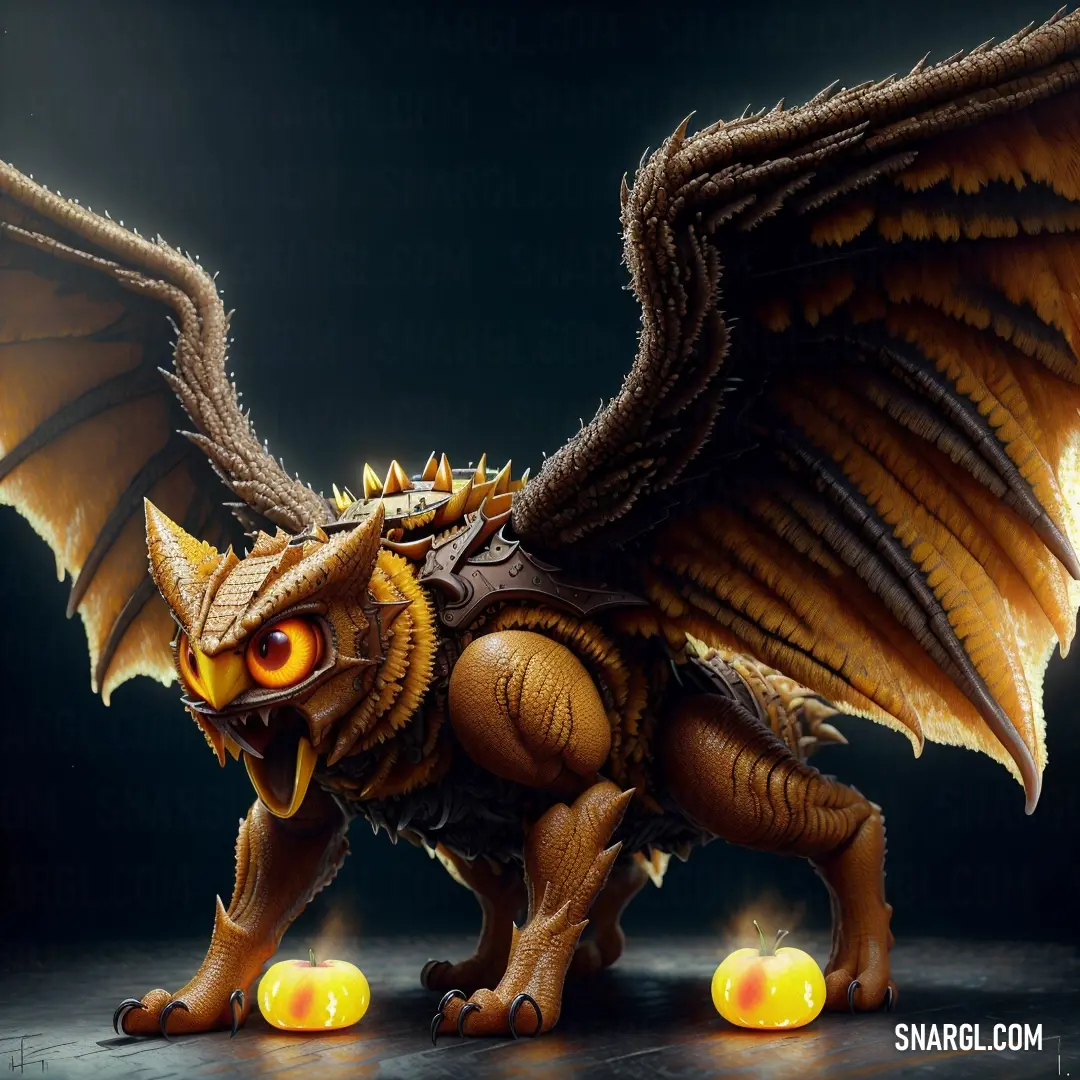 Dragon with yellow eyes and a large body of flesh on its back legs and wings