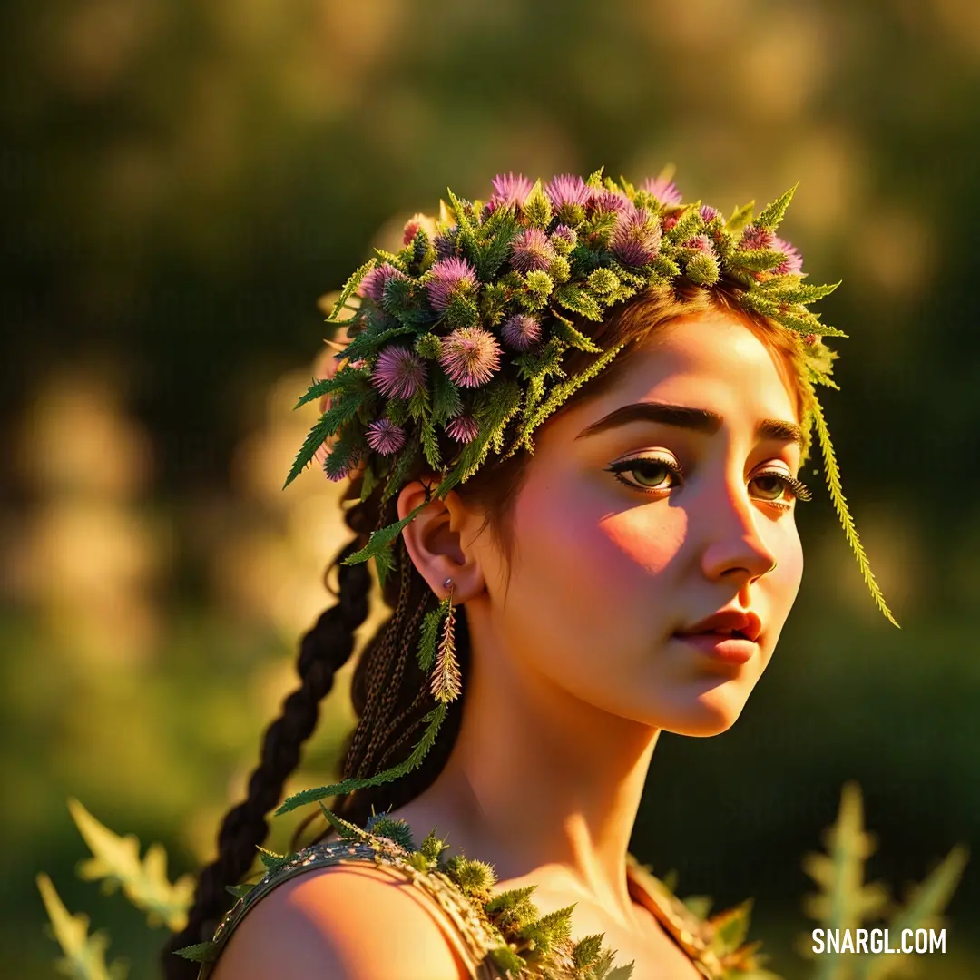 Woman with a flower crown on her head and braids in her hair