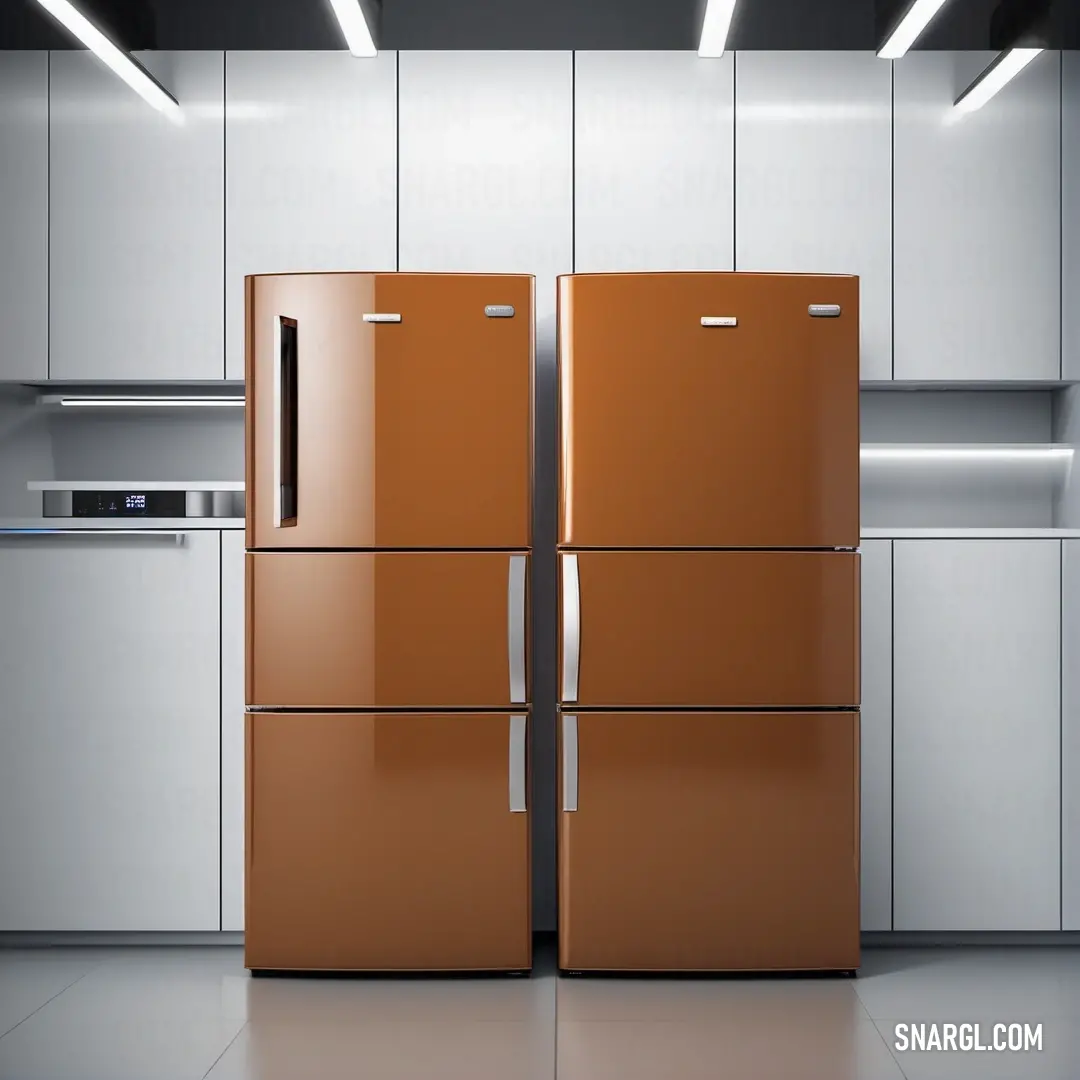 Modern kitchen featuring a sleek refrigerator and a microwave placed centrally on the counter, with a deep, industrial sink. The warm tones of the kitchen create a welcoming atmosphere with a touch of practicality.