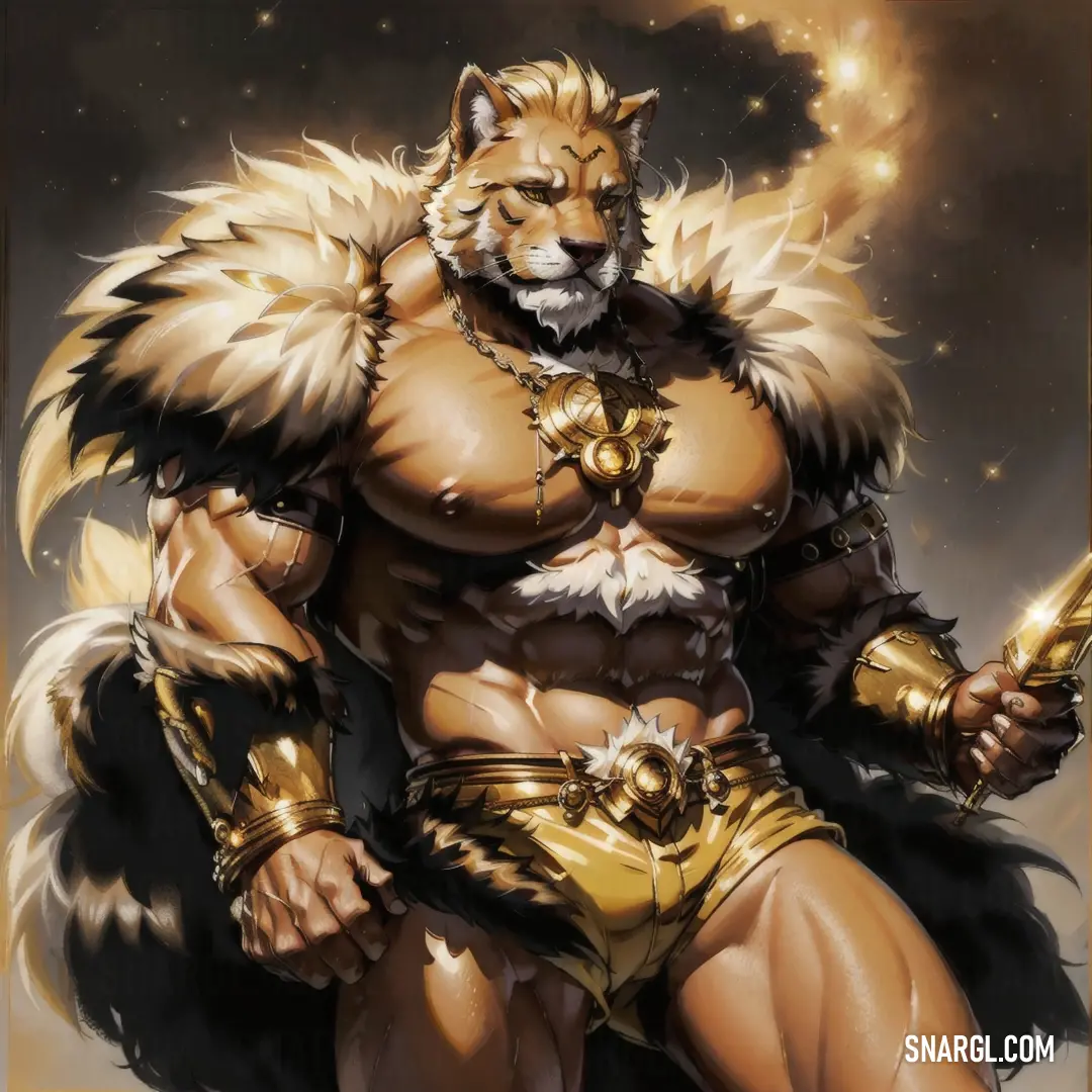 Man in a costume with a wolf on his chest
