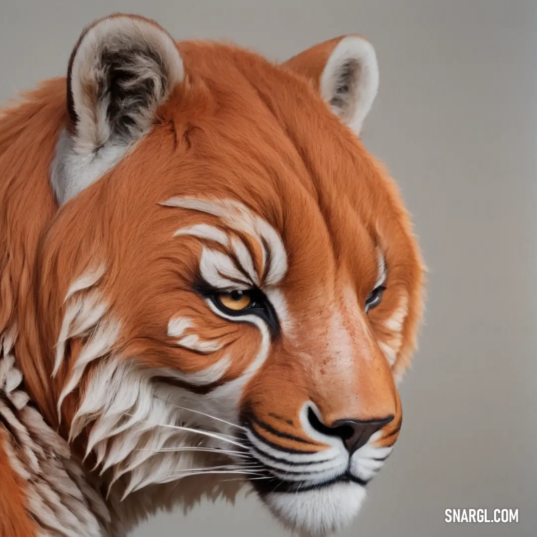 A close-up view of a tiger’s face, its fierce eyes locked on the viewer. The white stripes contrast vividly against the deep gray background, highlighting the animal’s raw beauty and power.